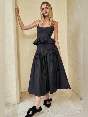 HUNTER BELL Stevie Pleated Midi Skirt in Onyx Black